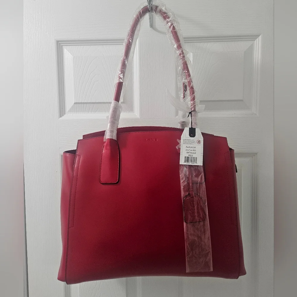 Lodis Red Leather.Audrey RFID Zola Tote
